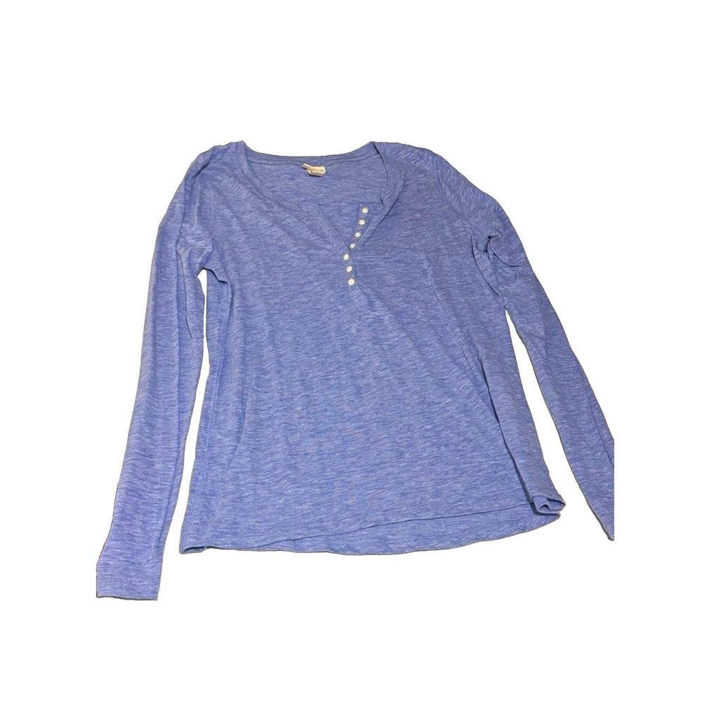 Mossimo Supply Co. Women's L Blue Knit Henley Button Long Sleeve T-Shirt